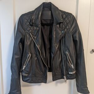 All Saints Quilted Black Leather Jacket